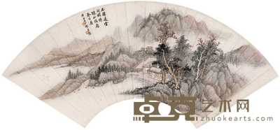 祁崑 石壁过云开 扇面 19×53cm